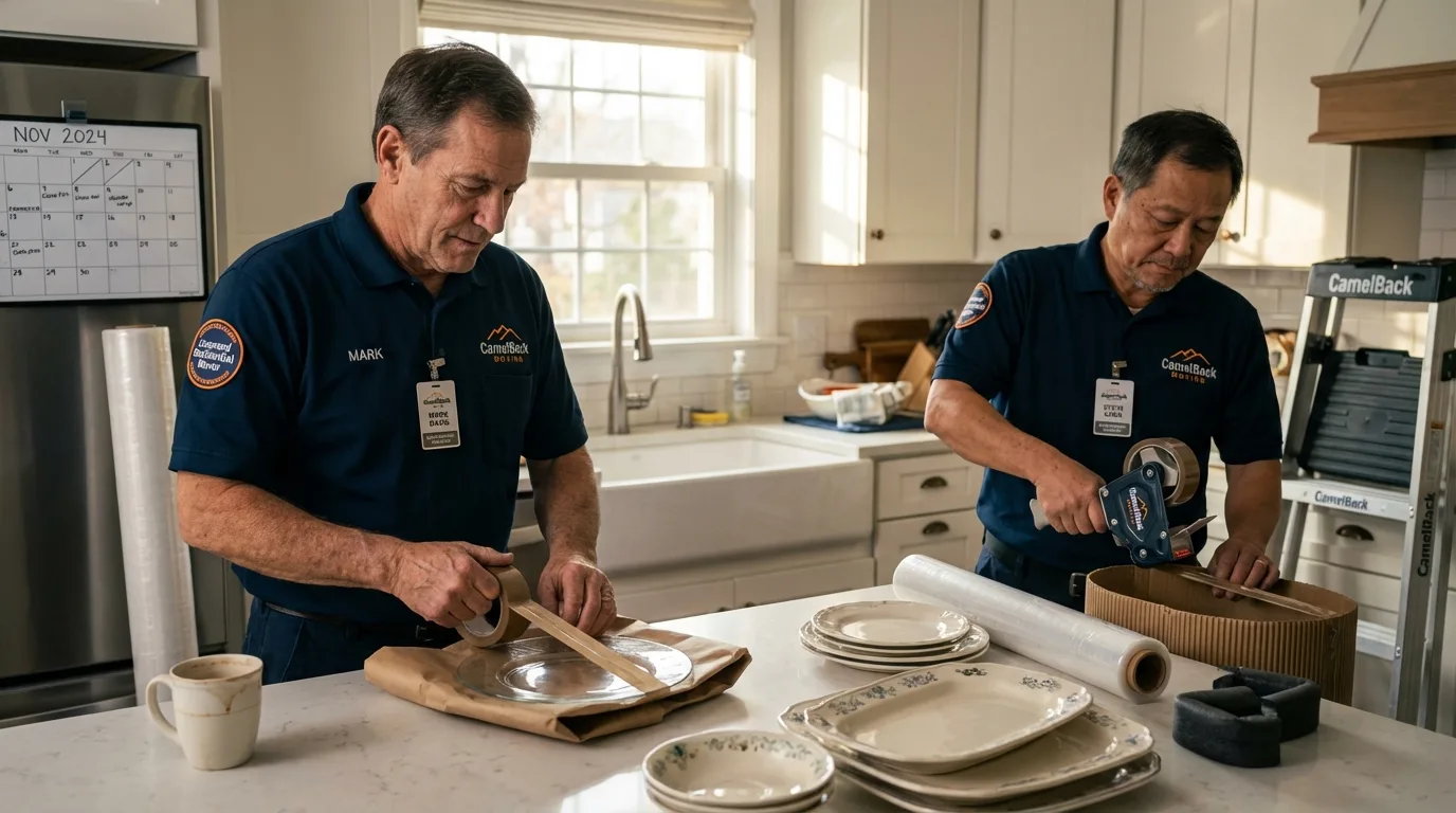 Professional crew packing kitchen dishware in Cowpens, SC